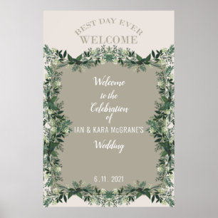 Poster Sinal de Celebração de Casamento Rústico com Verdu