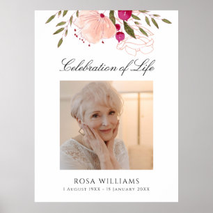 Poster Sinal de Celebração de Vida com Foto Floral Rosa