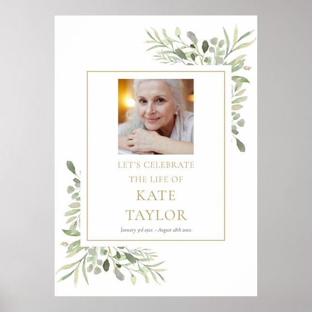 Poster Sinal de Celebração de Vida com Vegetação Elegante (Frente)