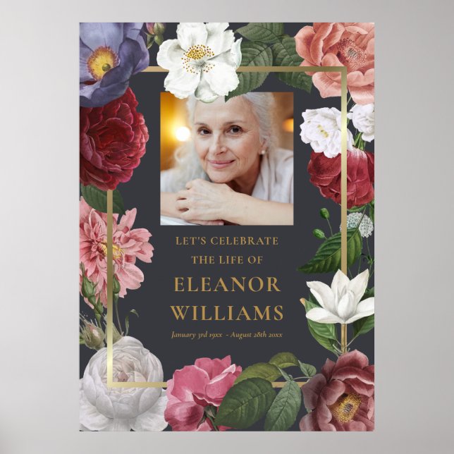 Poster Sinal de Celebração de Vida Floral de Rosas Foto (Frente)