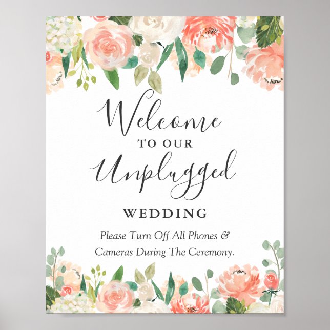 Poster Sinal de Cerimônia de Casamento Desconectada Coral (Frente)