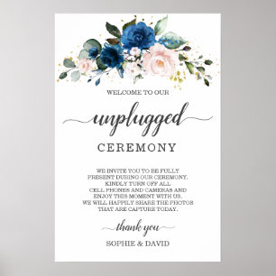 Poster Sinal de Cerimônia de Casamento Floral Azul Corado