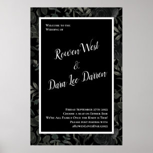 Poster Sinal de Cerimônia de Casamento Gótico Rosa Branca