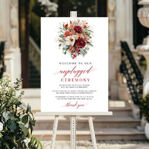 Poster Sinal de Cerimônia Desconectada Floral Vermelho Es