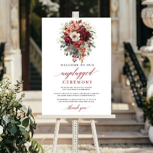 Poster Sinal de Cerimônia Floral Burgundy Outono Desconec