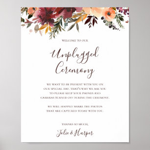 Poster Sinal de Cerimônia Não Conectada Floral Laranja Bu