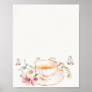 Poster Sinal de Chá Bridal de Teacup Floral