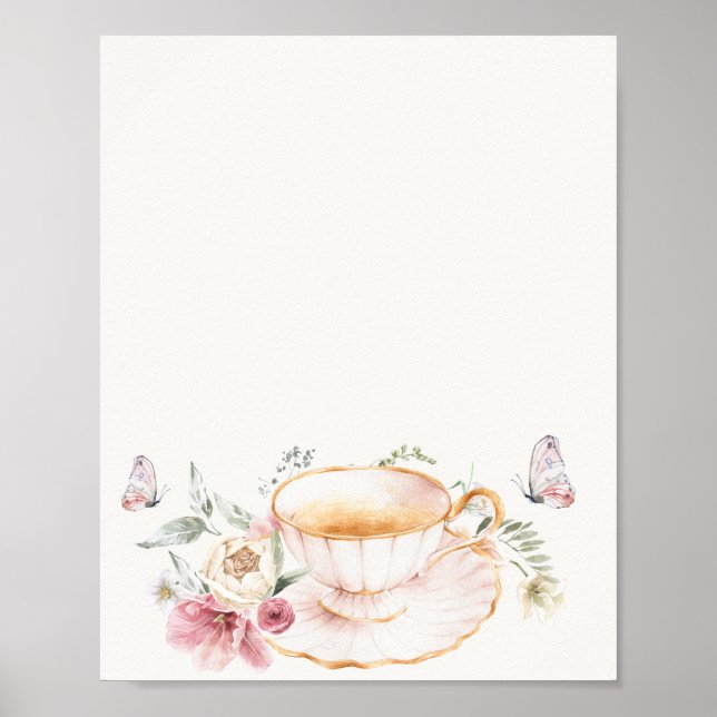 Poster Sinal de Chá Bridal de Teacup Floral (Frente)