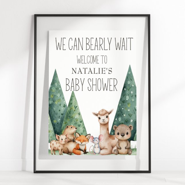 Poster Sinal de Chá de Bebê de Animais da Floresta Boho (Criador carregado)