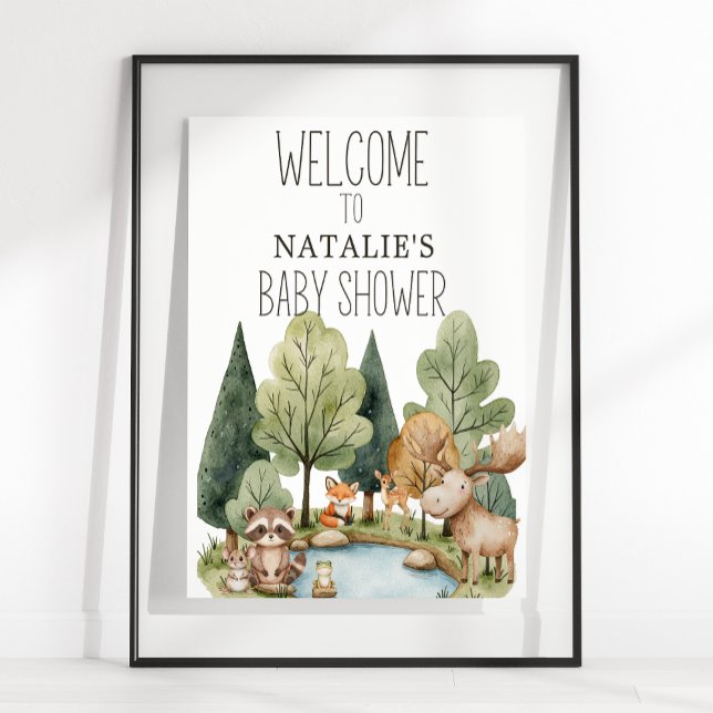 Poster Sinal de Chá de Bebê de Animais da Floresta Boho (Criador carregado)