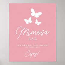 Sinal de Chá de Bebê de Borboletas Rosa Mimosa Bar