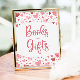 Poster Sinal de Chá de Bebê Livros e Presentes Hearts Val