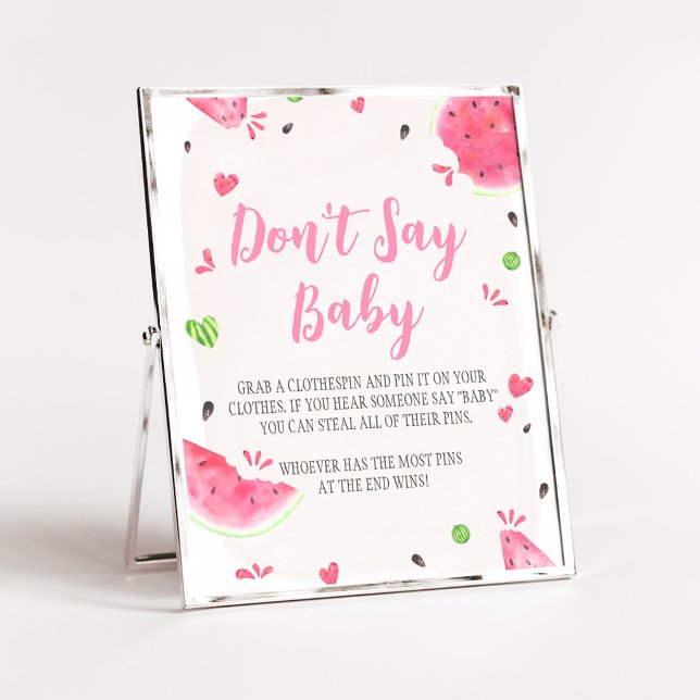 Poster Sinal de Chá de Bebê Menina Melancia Não Diga Bebê (Sweet Little Baby Shower Don't Say Baby Sign)