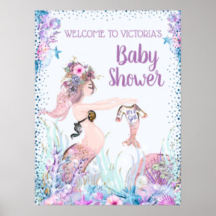 Poster Sinal de Chá de Bebê Menina Sereia