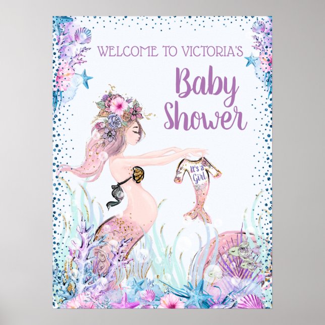 Poster Sinal de Chá de Bebê Menina Sereia (Frente)