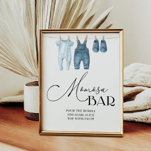 Poster Sinal de Chá de Bebê Momosa Bar Denim Azul Jeans