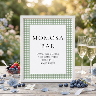Poster Sinal de Chá de Bebê Sage Green Gingham Momosa Bar
