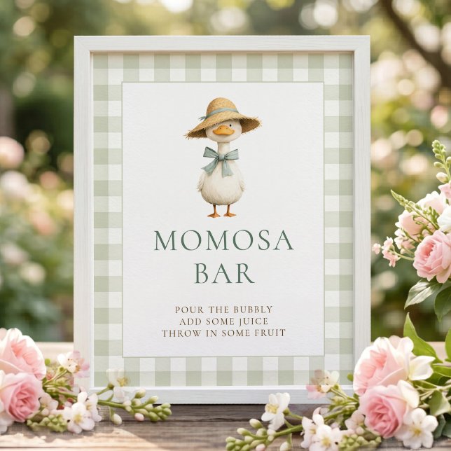 Poster Sinal de Chá de Bebê Silly Goose Gingham Momosa Ba (Criador carregado)