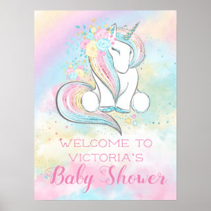Poster Sinal de Chá de Bebê Unicórnio Arco-íris Pastel