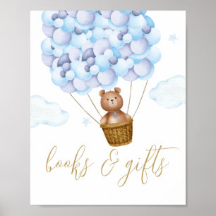 Poster Sinal de Chá de Bebê Urso de Pelúcia Azul Livros e