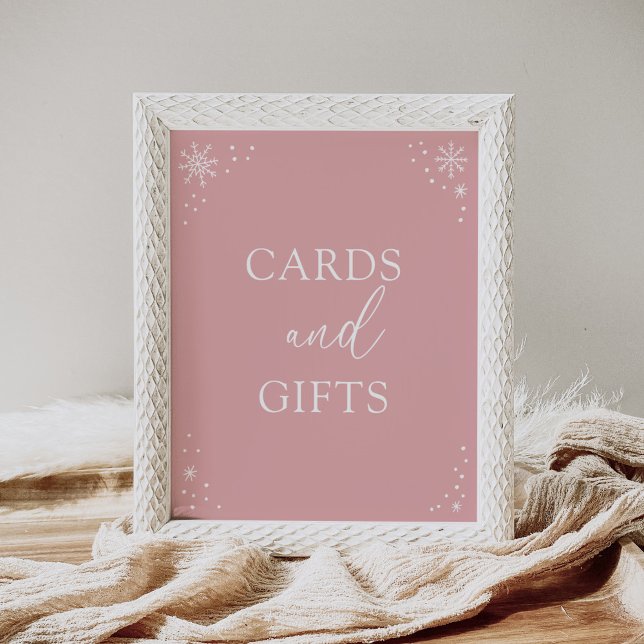 Poster Sinal de Chá de fraldas com Floco de Neve Rosa e S (Criador carregado)