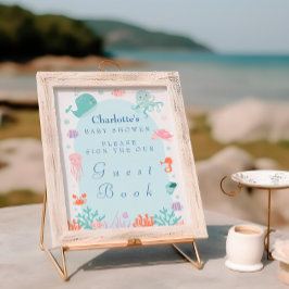 Poster Sinal de Chá de fraldas Convidado Pastel Undersea