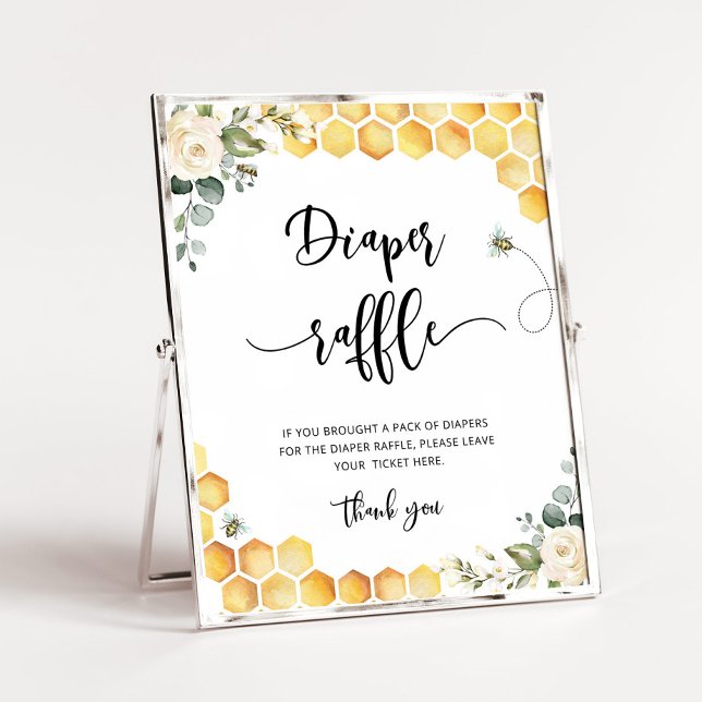 Poster Sinal de chá de fraldas da rifa de fralda de abelh (Criador carregado)