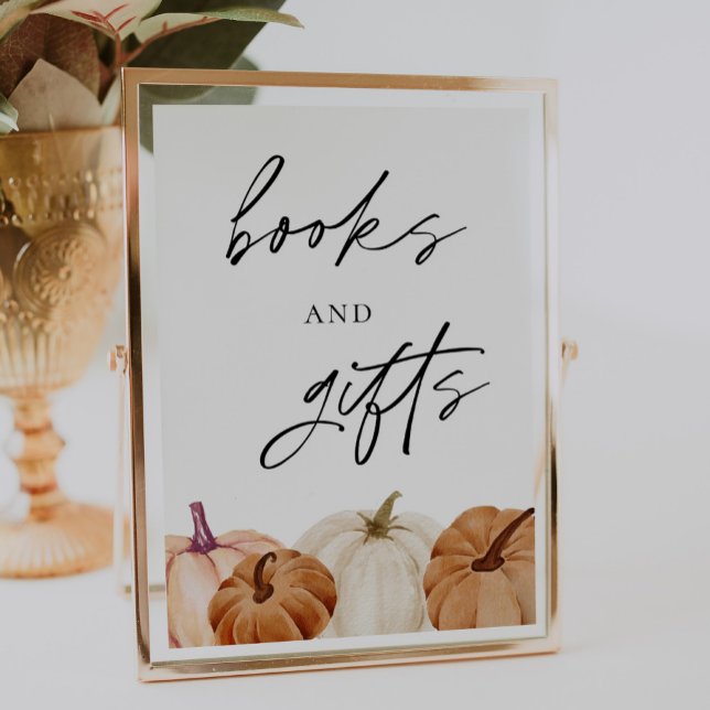 Poster Sinal de Chá de fraldas de Abóbora e Presente (Criador carregado)