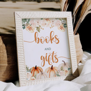 Poster Sinal De Chá de fraldas De Abóbora E Presente