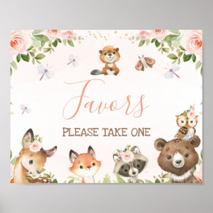 Poster Sinal de Chá de fraldas de Animais da Floresta Fl