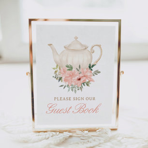 Poster Sinal de Chá de fraldas de Convidado do Floral Tea