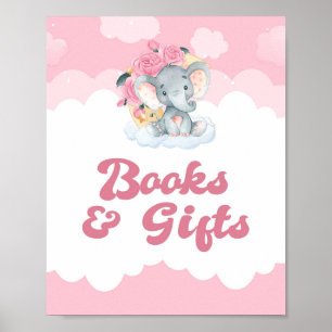 Poster Sinal de Chá de fraldas de Elefante Rosa-Rosa-Pre