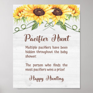 Poster Sinal de Chá de fraldas de girassol PACIFIER HUNT