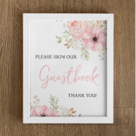 Poster Sinal de Chá de fraldas de Guestbook Rosa