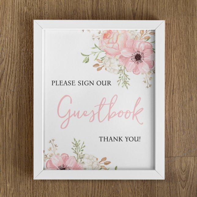 Poster Sinal de Chá de fraldas de Guestbook Rosa (Criador carregado)