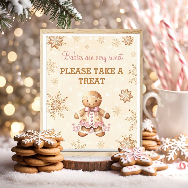 Poster Sinal de Chá de fraldas de Natal para Garota Ginge (Gingerbread Girl Christmas Baby Shower Favor Sign)