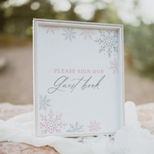 Poster Sinal de Chá de fraldas de Neve Rosa Floco de Neve