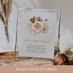 Poster Sinal de Chá de fraldas de Pumpkin Spice Editável