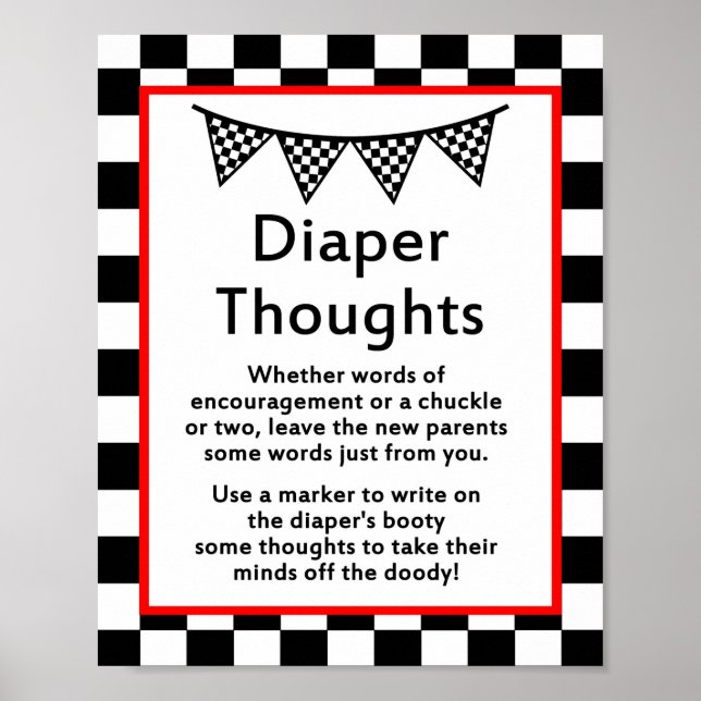 Poster Sinal de Chá de fraldas do Carro de Corrida Impres (Frente)