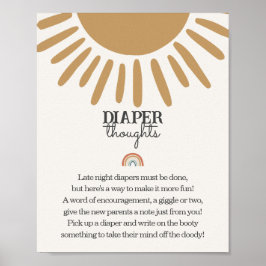 Poster sinal de chá de fraldas dos pensamentos de fralda