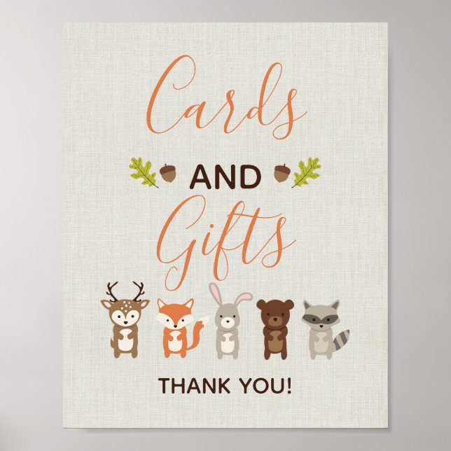 Poster Sinal de Chá de fraldas e Presente em Woodland (Frente)