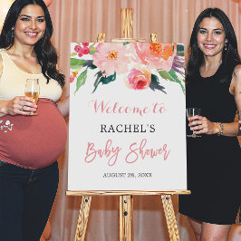 Poster Sinal de Chá de fraldas Floral de Aquarela Quimoló