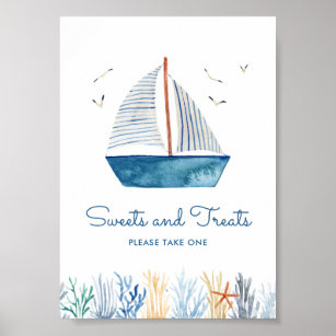 Poster Sinal de Chá de fraldas Náutico do Sweet Sailboat