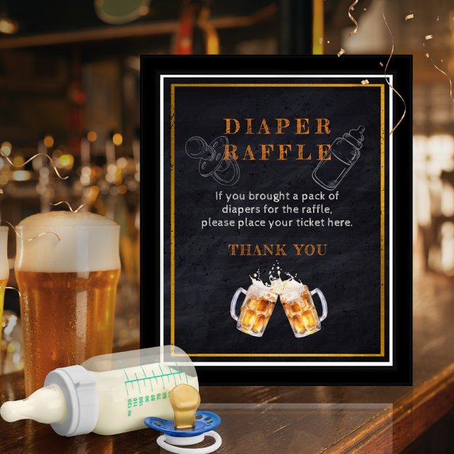 Poster Sinal de Chá de fraldas Raffle da Fralda de Beer d (Chalkboard Beer Diaper Raffle Baby Shower Sign)