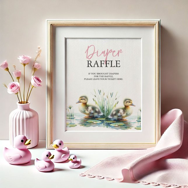 Poster Sinal de Chá de fraldas Raffle Fralda Duck (baby shower posters pink diaper raffle ducklings by Do Tell A Belle)