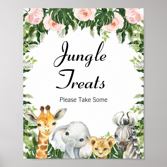 Poster Sinal de Chá de fraldas Safari Floral (Frente)