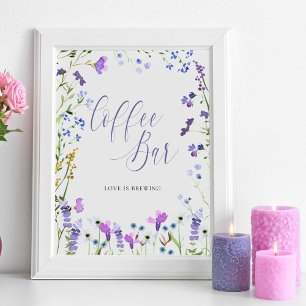 Poster Sinal de Chá de Noiva Coffee Bar Purple Wildflower