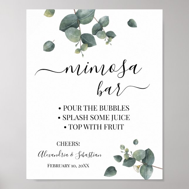 Poster Sinal de Chá de Noiva com Bar de Mimosa de Verde d (Frente)