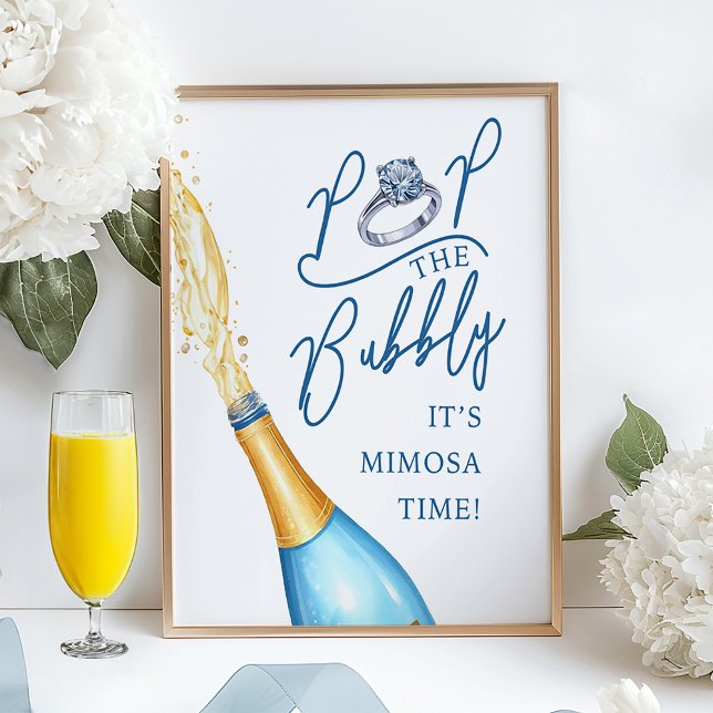 Poster Sinal de Chá de Noiva do Bar de Mimosa Estourar a  (Fun Mimosa Bridal Shower Sign)