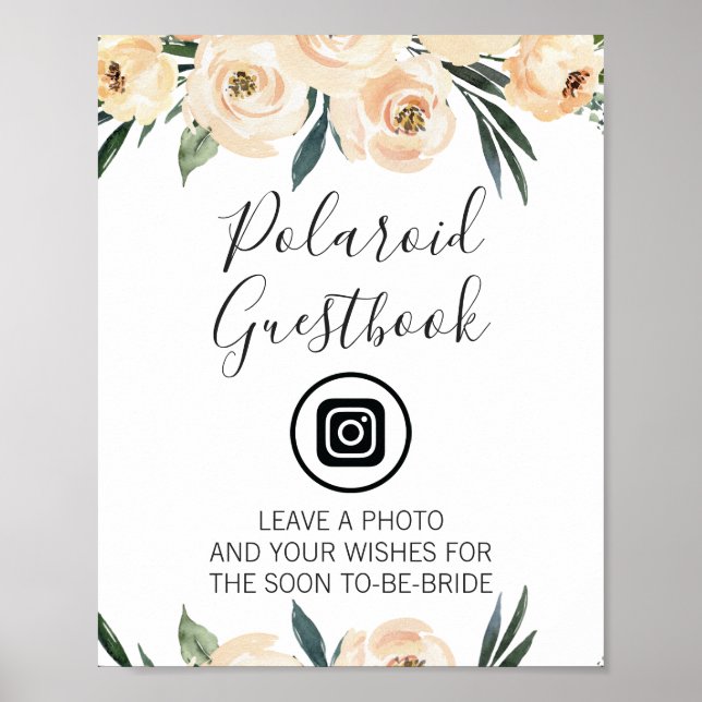Poster Sinal de Chá de Noiva Editável Imagem Floral Creme (Frente)